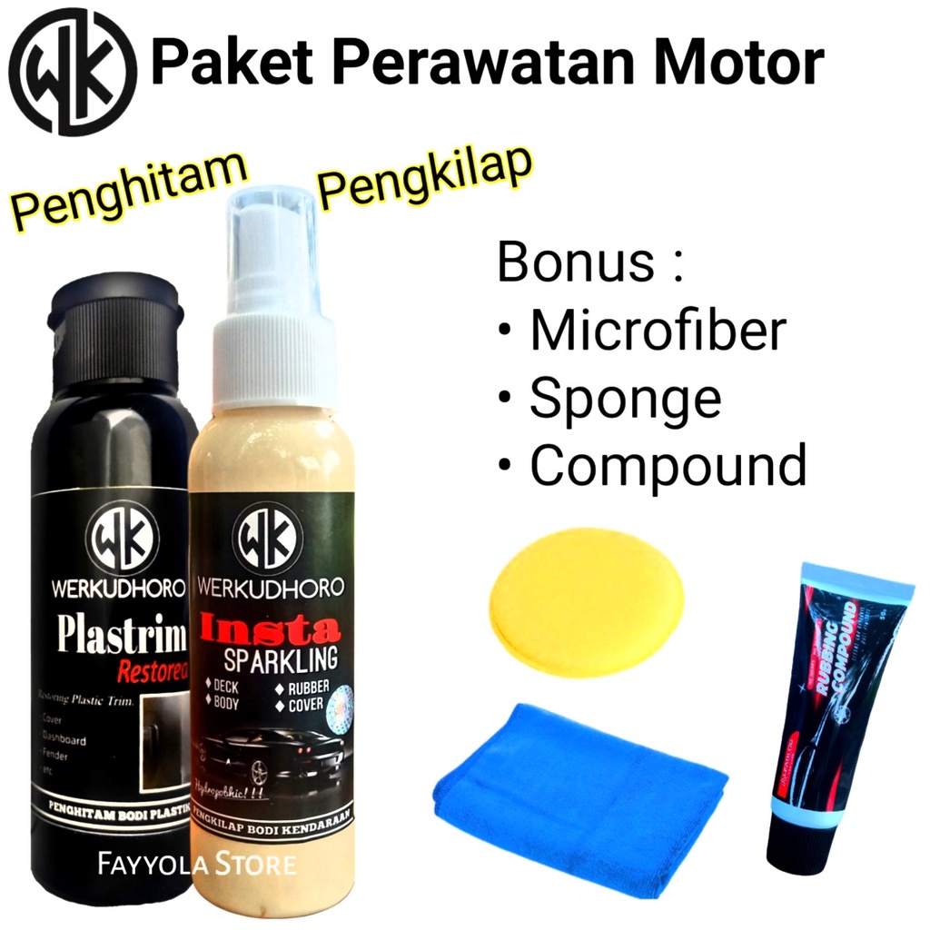 Paket Perawatan Motor WK lengkap / Pengkilap Body Motor / Penghitam Body Motor Permanen / Pengkilap Ban / Semir Ban / Penghitam Dasboard / Pengkilap Motor Doff &amp; Gloss