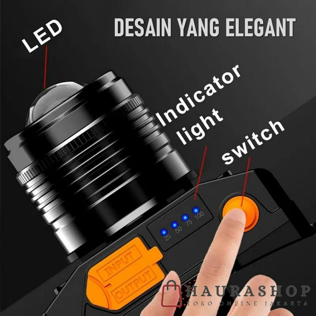 HEADLAMP SENTER KEPALA LED 50W SENSOR GERAK ZOOM PUTAR USB RECHARGEABLE