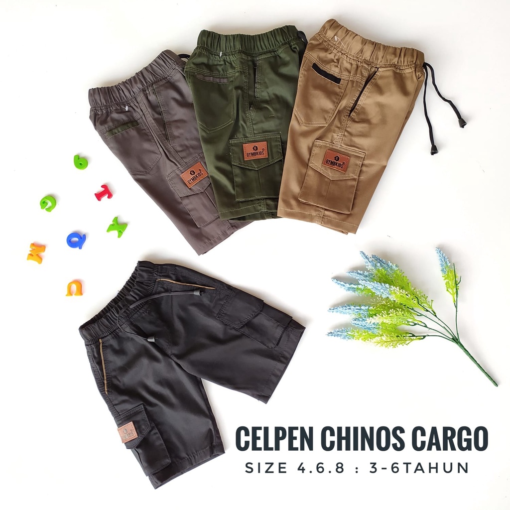 Gymbkids 2-5Thn Celana Pendek Celpen Chino Cargo Anak Laki Cowok Bahan Katun