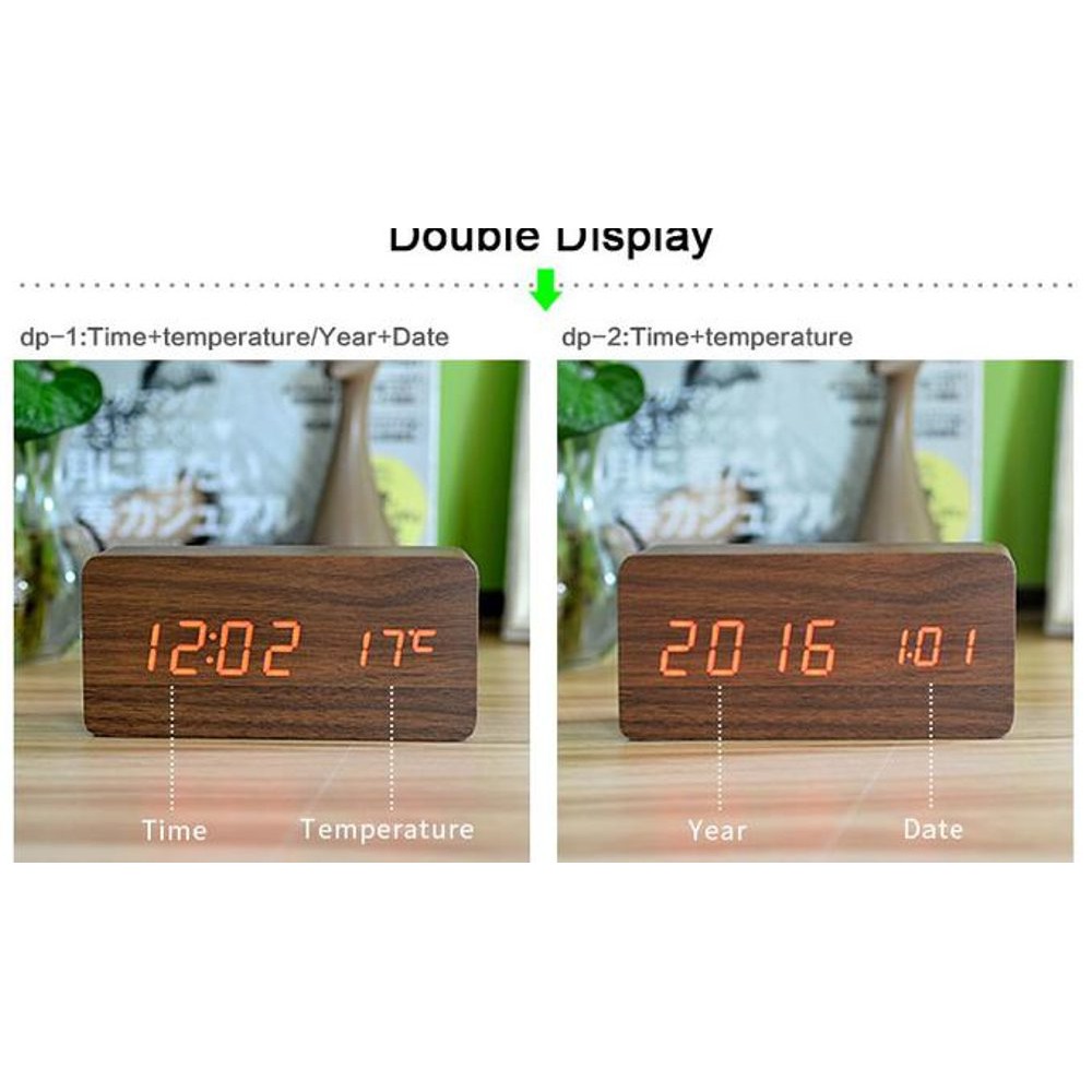 Jam Meja Kayu LED digital Alarm clock wood with temperature and date