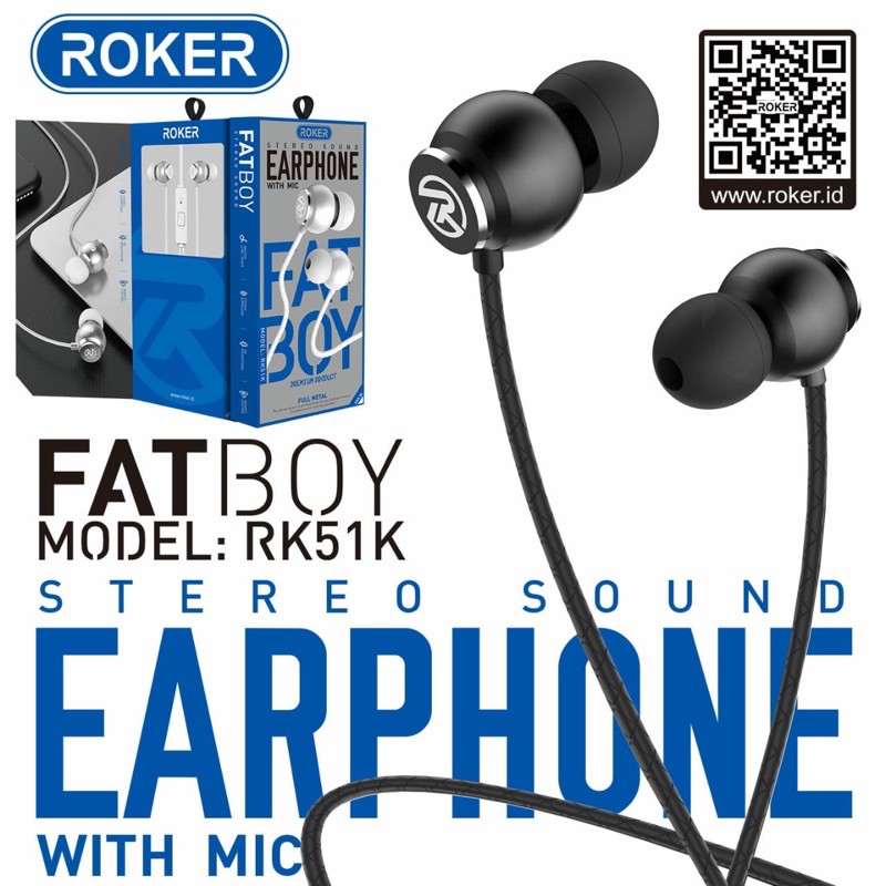 Handsfree Headset Roker FAT BOY Earphone With Mic RK51K Handset Handsfree Roker Original RK35k