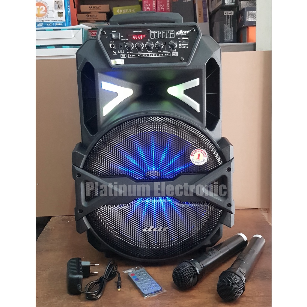Speaker Aktif 12" DAT DT-1216 ECO Portable 2 Mic Wireless Sound System 12 inch DT 1216