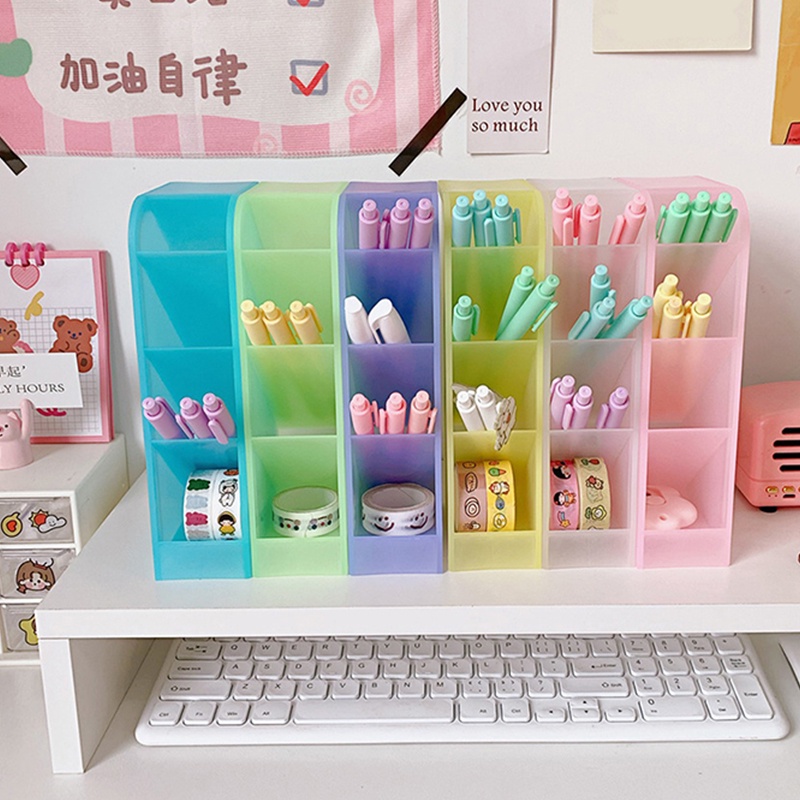 {LUCKID}Color 4 Gird Desktop Organizer Pen Holder Desk Makeups Pencil Storage Box