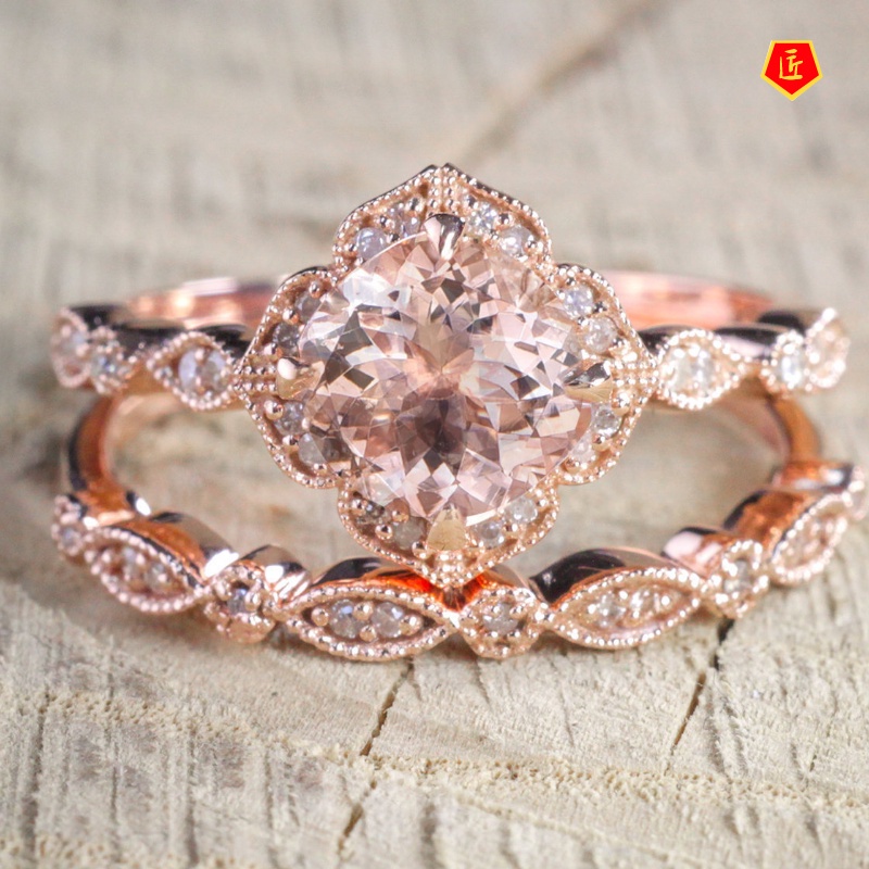 [Ready Stock]Square Moissanite 18K Rose Gold Ring Elegant Fashion