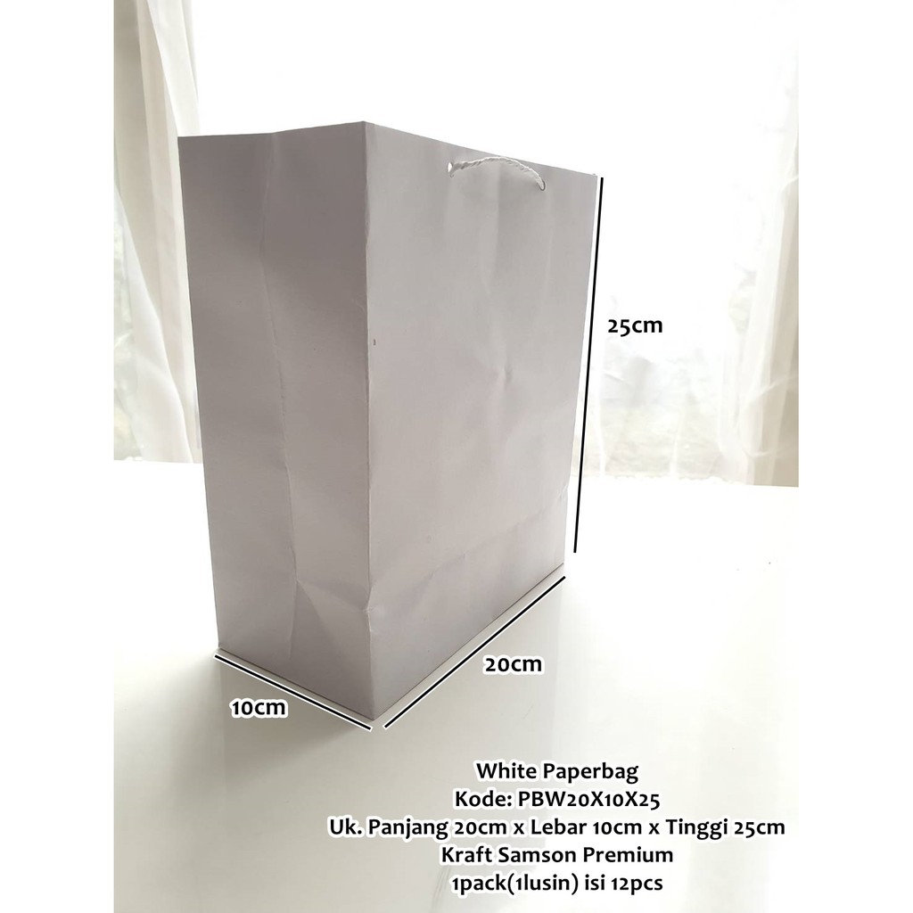 

Tas Kertas Serbaguna Putih 20X10X25 Paper bag Goodiebag White Premium
