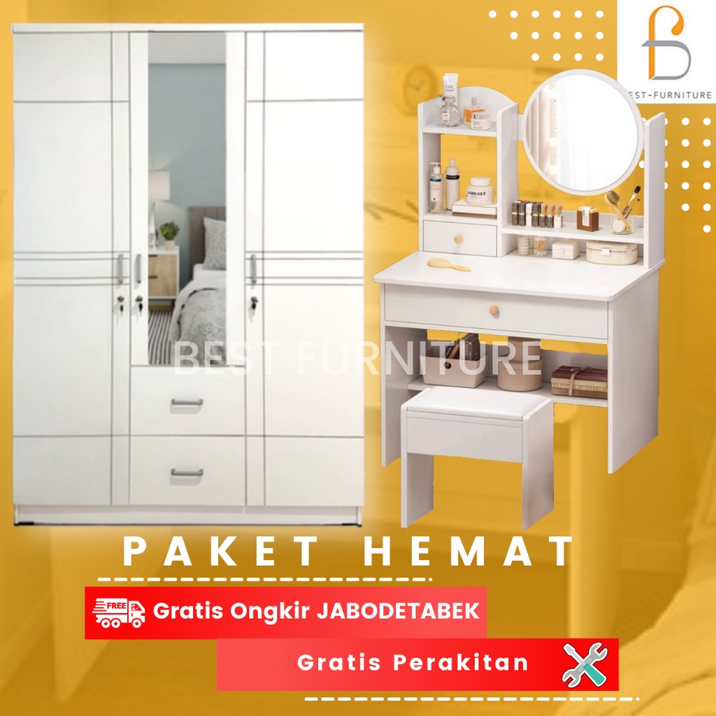 GRATIS ONGKIR + RAKIT Paket Hemat-06 Furniture Ruang Kamar Lemari Pakaian 3Pintu BW008 dan Meja Rias