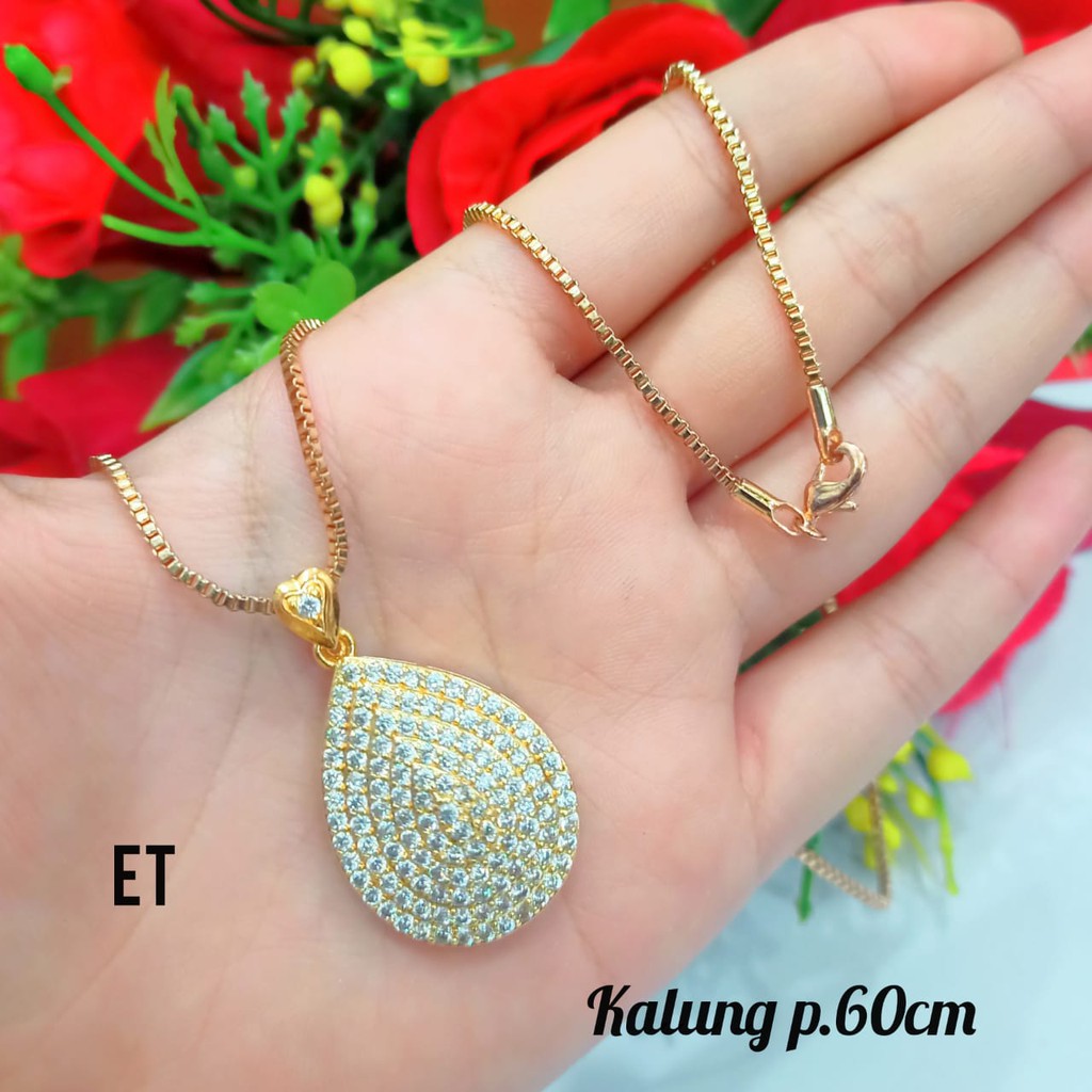 Kalung Liontin Labu full permata zircon kualitas terbaik perhiasan wanita Gold lapis emas mewah limi