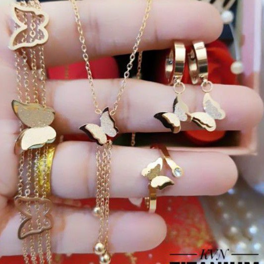 Titanium Set Perhiasan Kupu rosegold 0710n