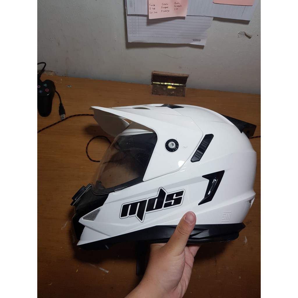 Helm MDS Supermoto White Glossy Second