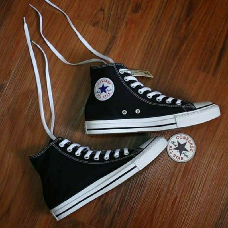 Berkualitas!! Sepatu Converse Hitam Pria Wanita Sneakers All Star Tinggi Sepatu Casual Tali Grade Original