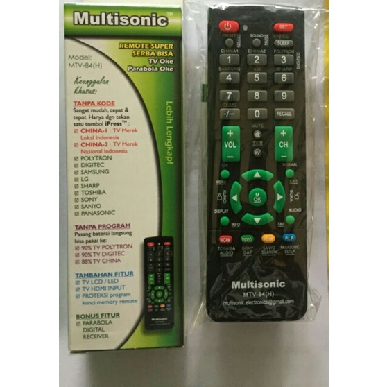 Remote TV remot parabola multisonic MTV84H + BONUS 2 pcs baterai ABC AA