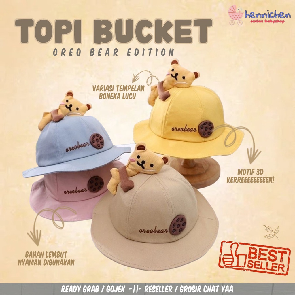 BUCKET ANAK OREO BEAR TOPI BUCKET ANAK IMPORT 3D MOTIF BARU LUCU