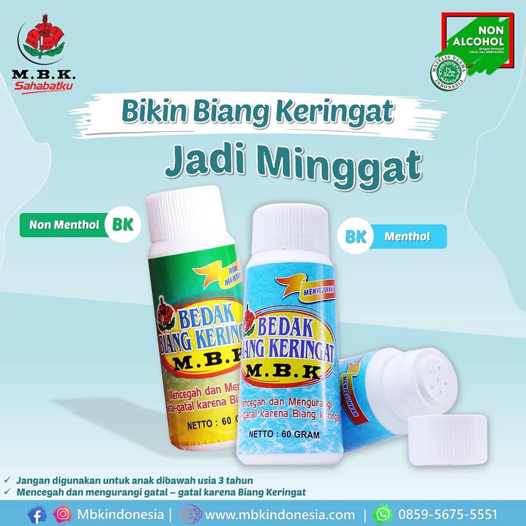 ⭐BAGUS⭐ MBK Bedak Biang Keringat Menthol Botol / Tin 60gr | Biru Hijau