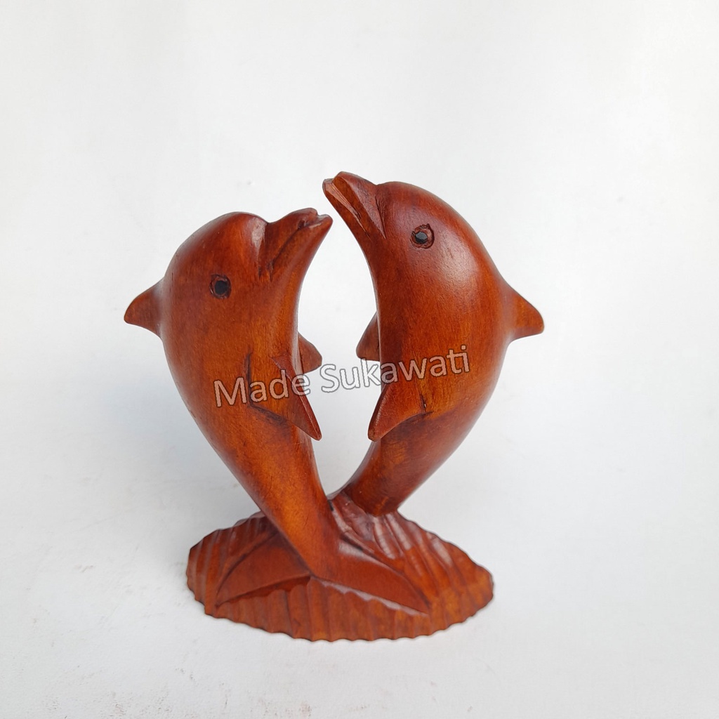 Patung Dolphin kembar Lumba lumba kayu kerajinan handmade Bali