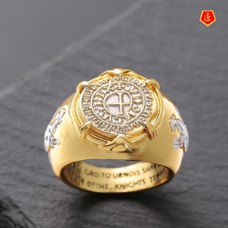 [Ready Stock]Warrior Cross Ring 14K Gold Ring Fashion Classic