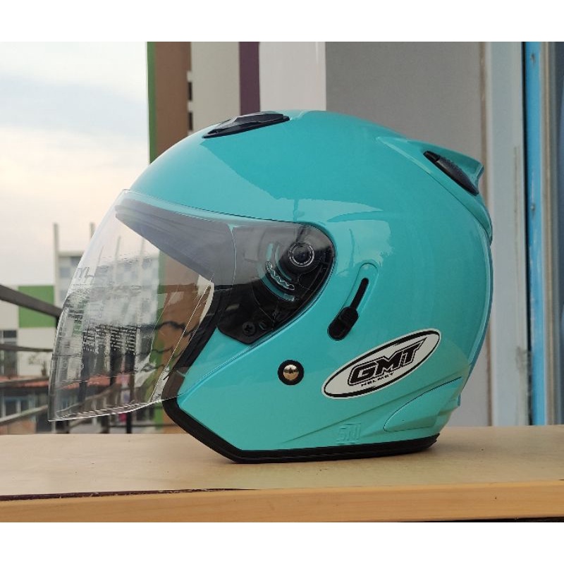 HELM HALF FACE CENTRO DOUBLE VISOR CEWEK COWOK COUPLE ORIGINAL GMT JADE BLUE TOSKA