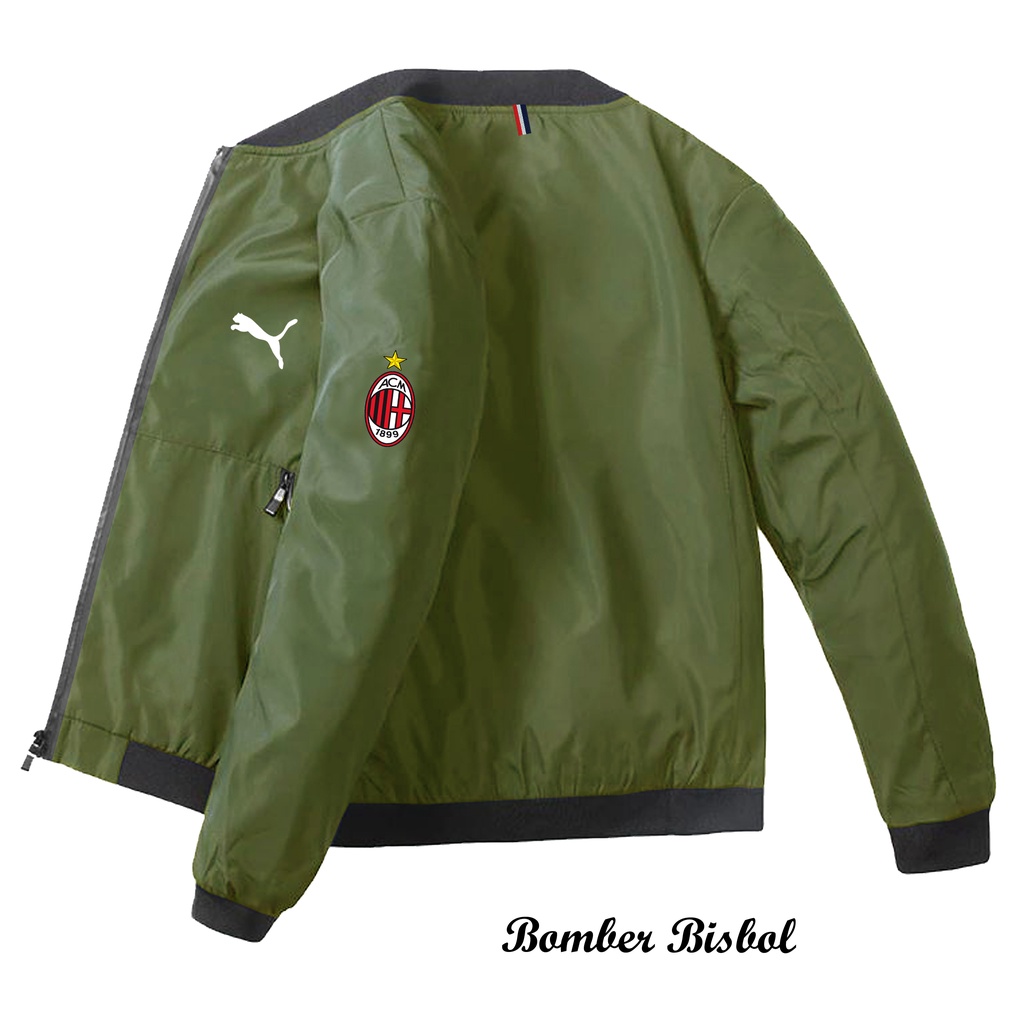 Jaket Bisboll  Taslan Original Logo Ac Milan / Jaket Lengan Panjang Pria Bahan Tebal Dan Berkualitas