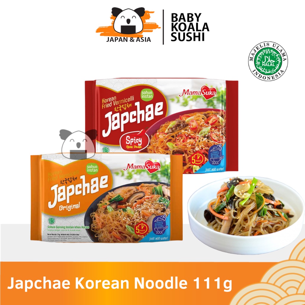 

MAMASUKA Japchae Korea Instan 111 g Halal | Sohun Glass Noodle Original & Spicy | Sohun Khas Korea