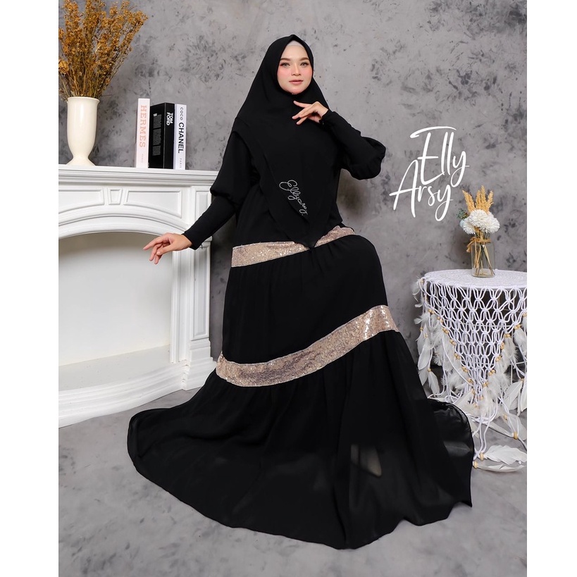 ADIBA SET KHIMAR SYARI CERUTY BABYDOLL ORI BY ELLYARSY DRESS RENDA MEWAH PESTA HAJATAN