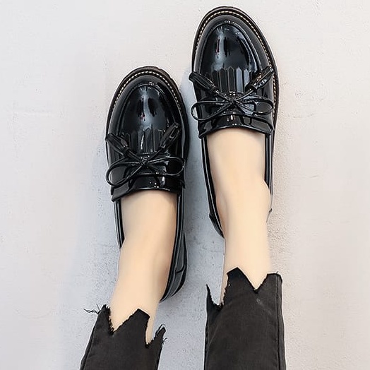 Sepatu Loafer Wanita '' JOLLY ''' Black Glosy Fashion Premium RWS O6