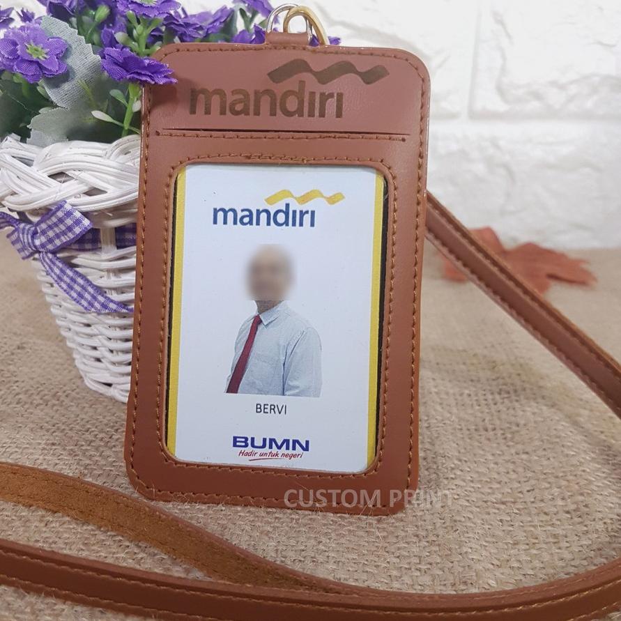 

10.10 Promo >> Name Tag / ID Card Holder kulit Tali Gantungan Custom Nama / logo Perusahaan Emoney
