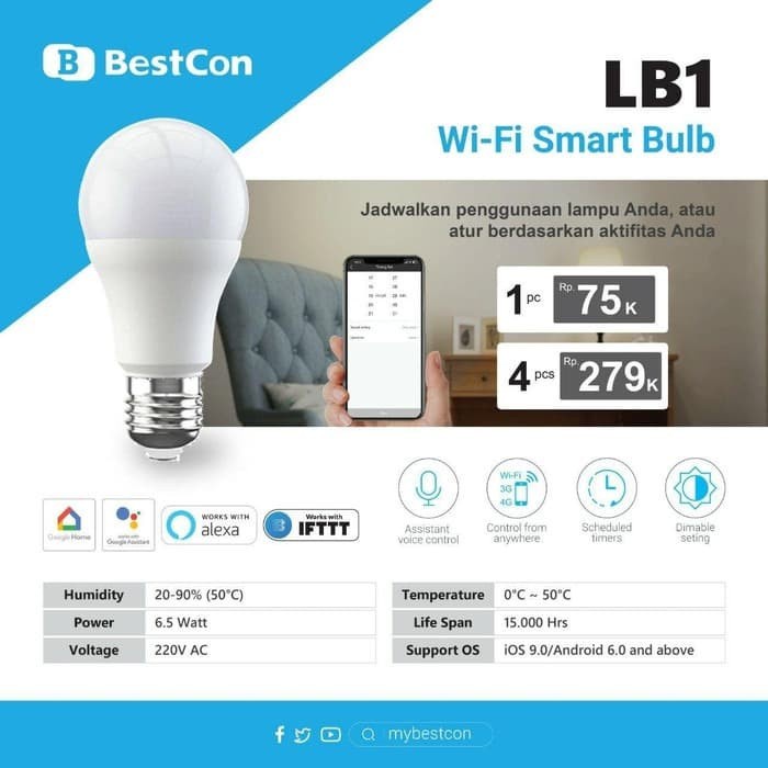 Broadlink Bestcon LB1 Smart Light Bulb WiFi E27 Lampu Bohlam Pintar