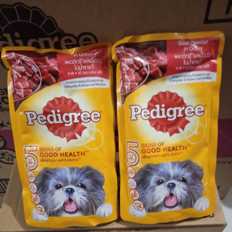 PEDIGREE BEEF FLAVOUR IN GRAVY 130g paket 12 pics  MAKANAN BASAH SACHET