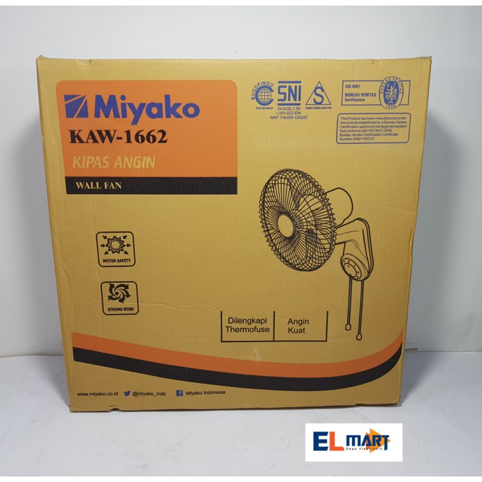 Miyako Wall Fan 16inch KAW 1662  KAW1662 Besi Bukan seri PL Kipas Angin Dinding Tembok 16 Inch 16&quot; Baling 5 Kipas