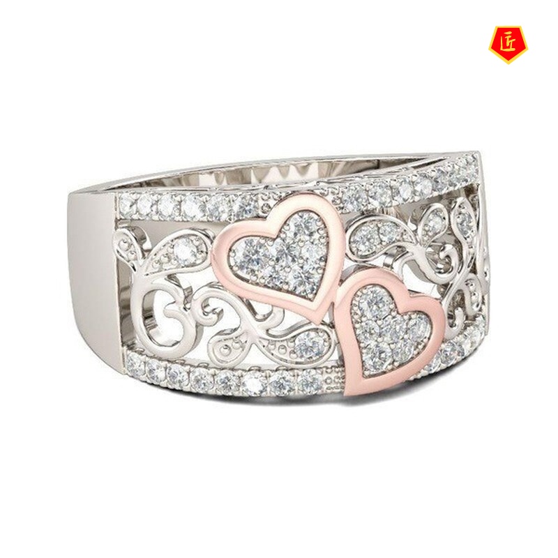 [Ready Stock]18K Rose Gold Color Separation Heart-Shaped Ring Simple and Elegant