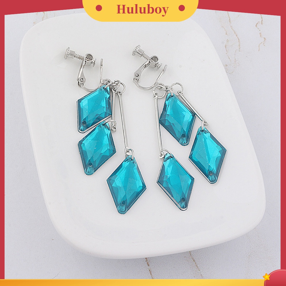 Hu Hu Hu Hu Hu Alat Bantu Pasang Kacamata♡ Anting Panjang Bentuk Geometris Bahan Akrilik Warna Biru Untuk Wanita