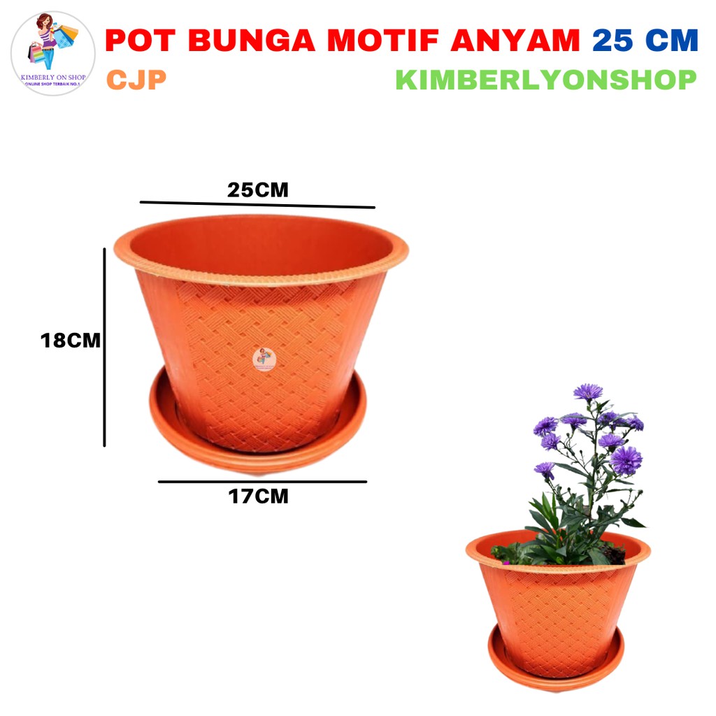 Pot Bunga Motif Anyam Warna Ukuran 25 + Tatakan