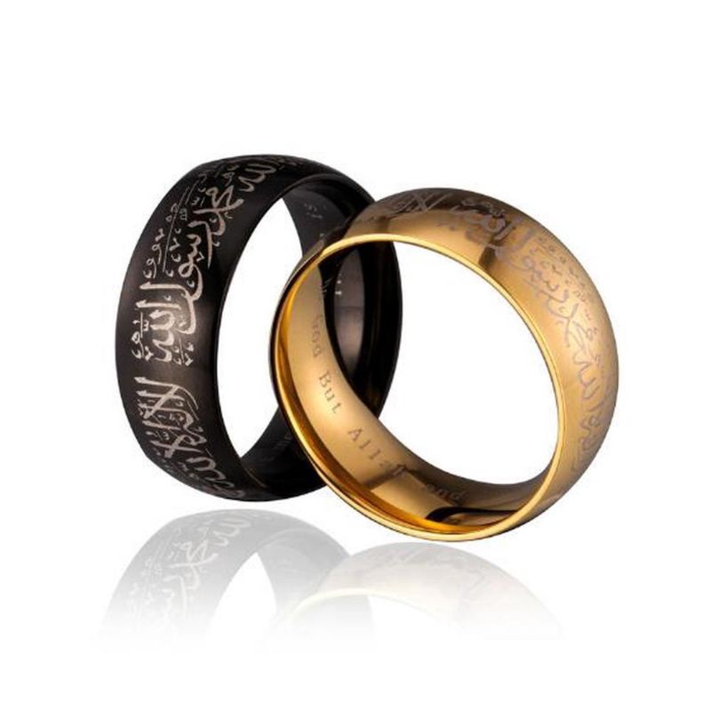 Cincin Tauhid Syahadat Hitam gold Titanium ukir kaligrafi Anti Luntur