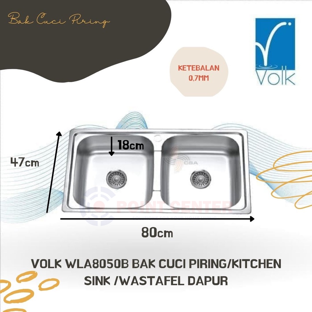 TERMURAH VOLK WO8047 KITCHEN SINK BAK CUCI PIRING 2 LUBANG