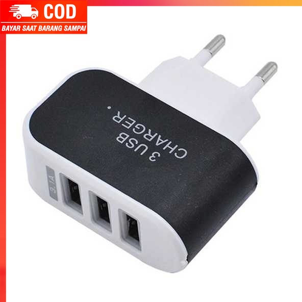 (100% BARANG ORI) Adapter Travel Charger USB 3 Port 5V 3.1A EU Plug LED - EKA