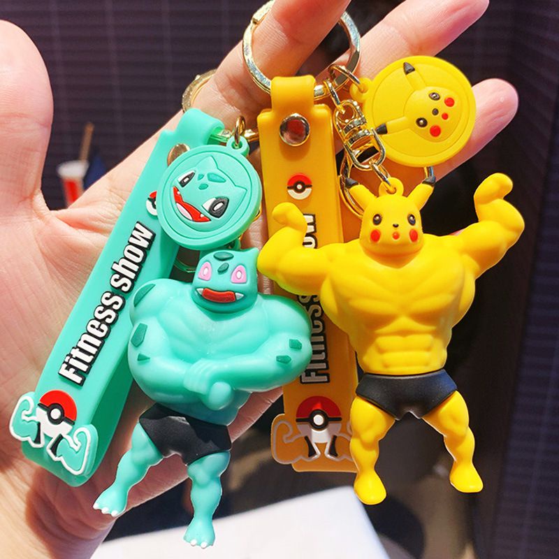 Pokemon Muscle Psyduck Squirtle Pikachu Charmander Bulbasaur Keychain Pendant