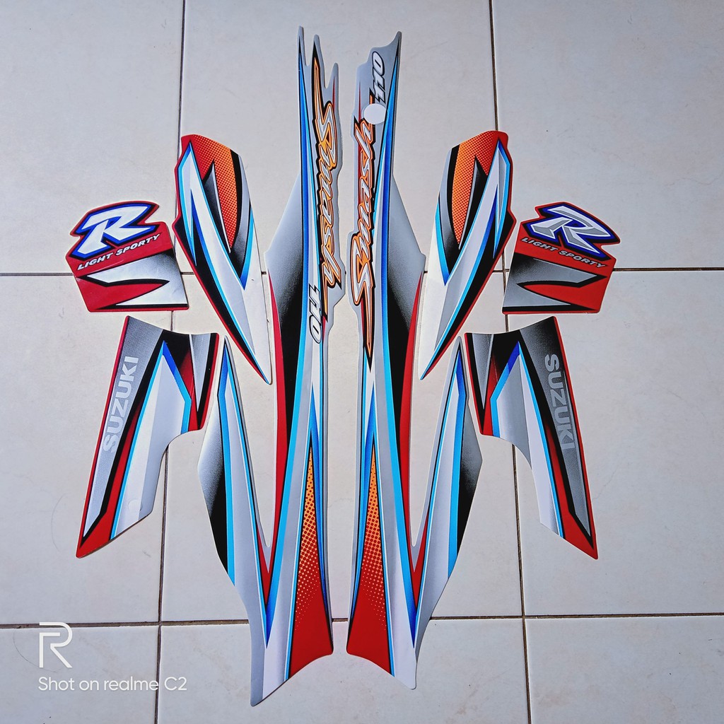 striping motor suzuki smash r 110 2005 silver merah