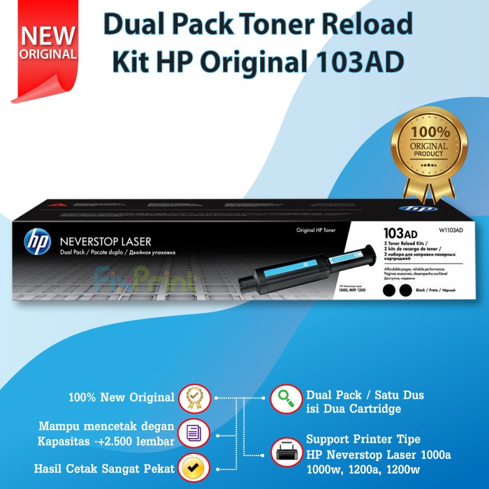 Dual Pack Toner Reload Kit HP Original 103AD W1103AD 1000a 1000w 1200a