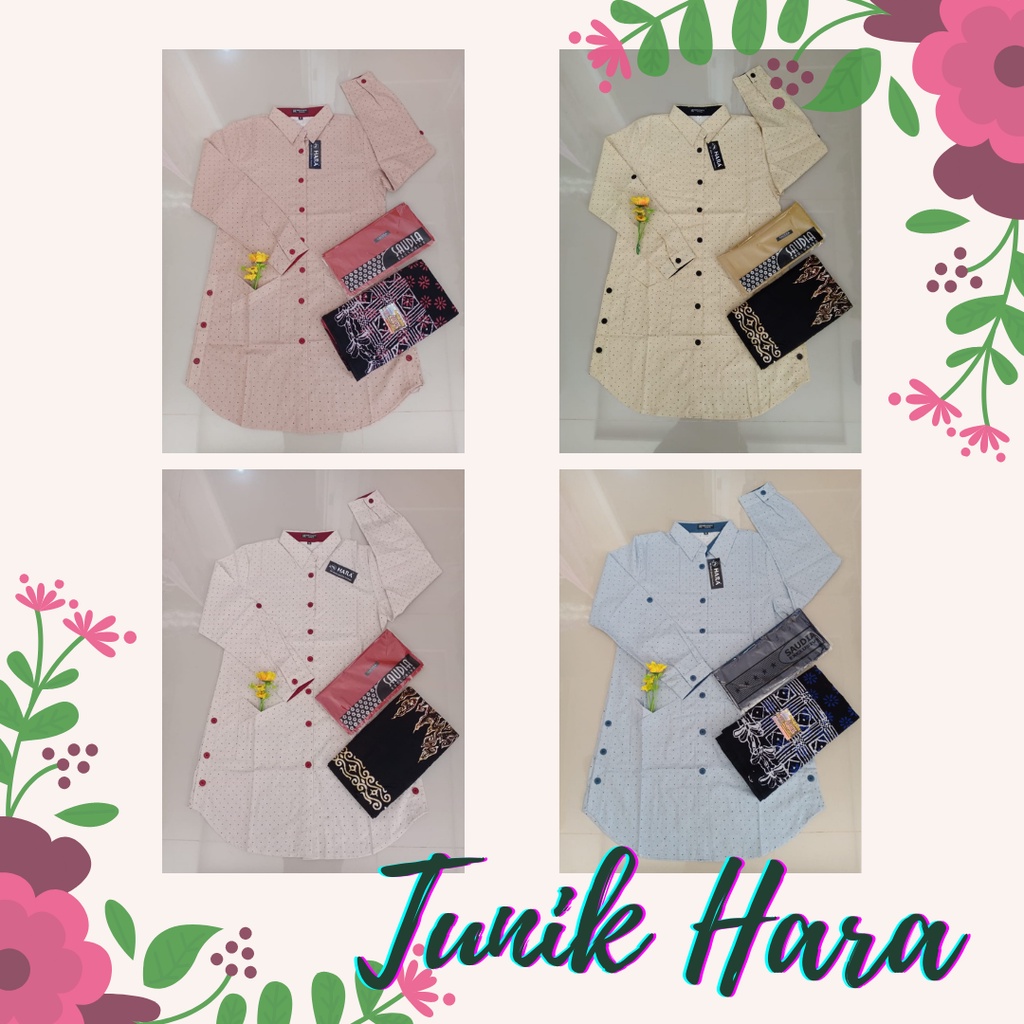 Baju Tunik Hara Santriwati Santri Putri Atasan Setelan  Bahan Katun Motif Terbaru