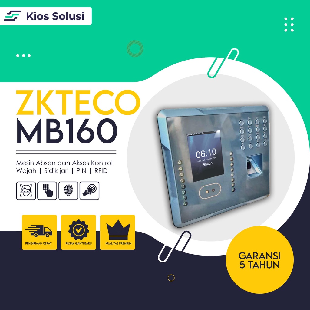 Mesin Absen| Mesin Absensi | Fingerprint | Sidik Jari |  ZKTECO MB160 | PIN | Kartu RFID Proxi 125 KHZ | ADMS