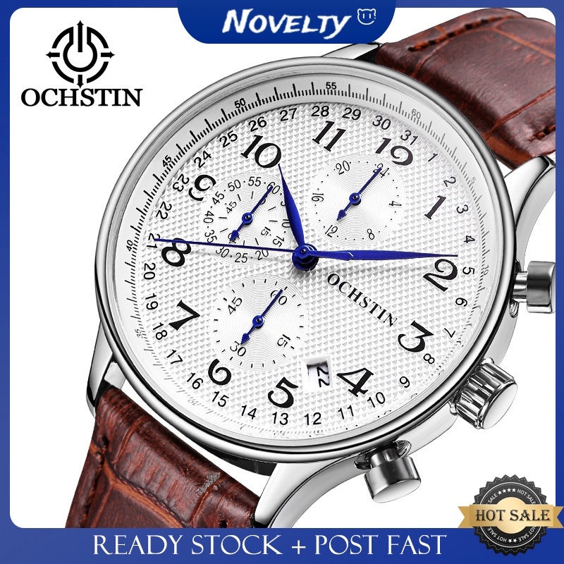 ❍♟Jam Tangan Kulit Pria Rekreasi Bisnis Tahan Air Jam Tangan Kuarsa Kalender Ultra Tipis