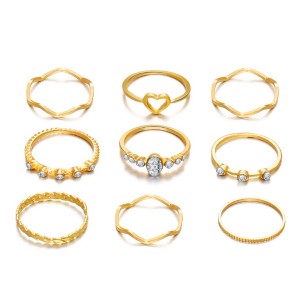 Hu Hu Hu Hu Hu Alat Bantu Pasang Kacamata♡ 9 Pcs / Set Cincin Jari Gaya Vintage Untuk Hadiah Wanita