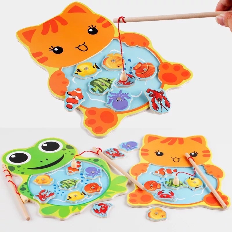 mainan anak kayu pancing mancing ikan bahan kayu dengan magnet - kado anak - hadiah anak