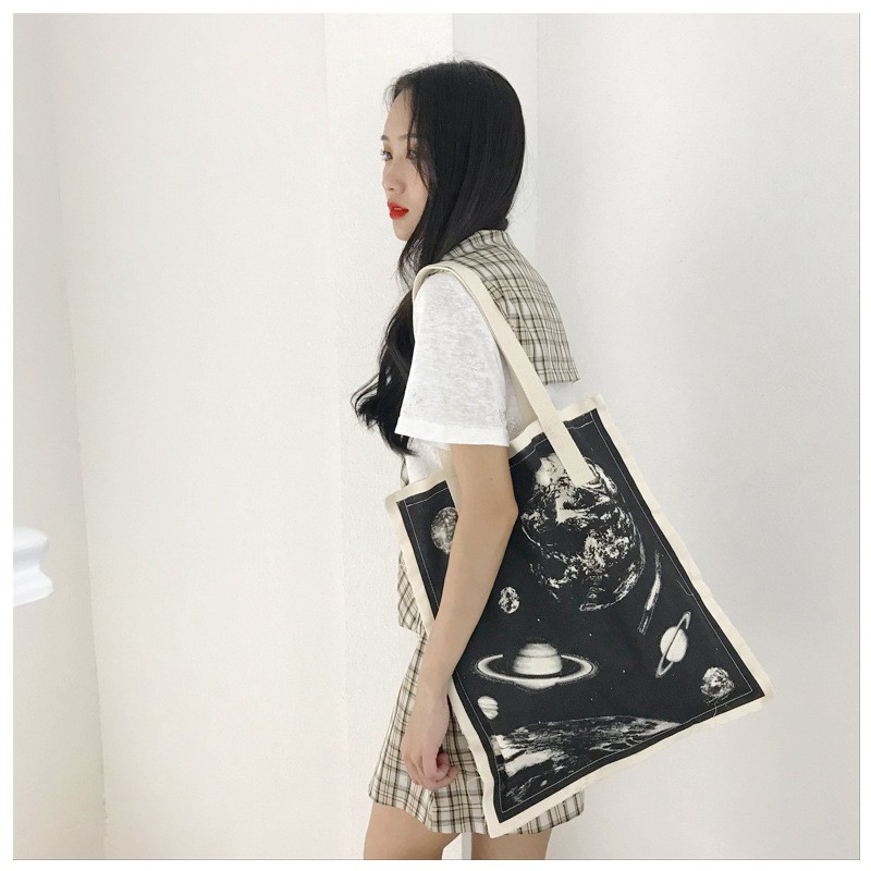 TC-33 tas kanvas canvas wanita import korea jepang tote bag planet galaxy