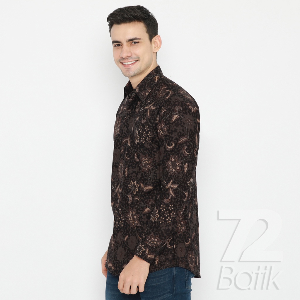 BAJU BATIK COUPLE  Kemeja Rok Lilit Instan Pria Lengan Panjang Slimfit Premium Kembang Setaman Hitam 722377 Cap 72 - Baju Kemeja Atasan Pakaian Batik Couple Cople Pria Cowok Laki Laki Remaja Keluarga Lengan Panjang Modern Slimfit Premium Kekinian