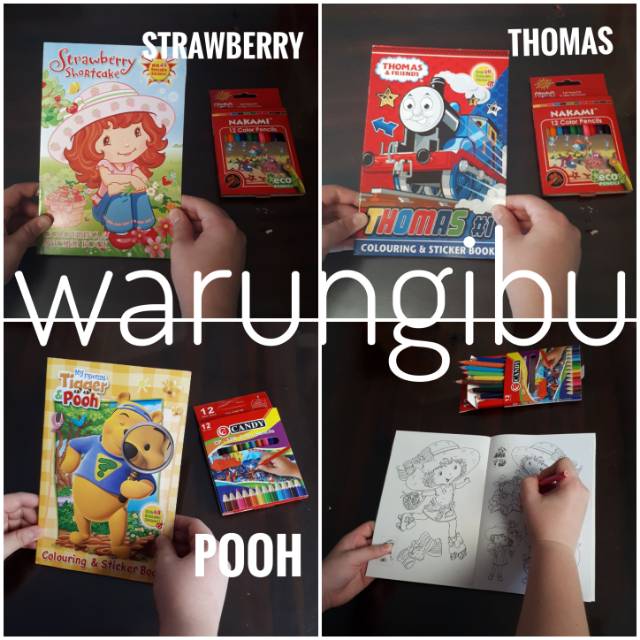 Paket Buku Anak Mewarnai Karakter Kartun Lucu Set Pensil Warna