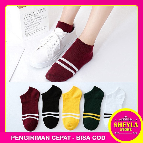 Kaos Kaki Wanita Ankle Polos Pendek Motif Garis / Kaos Kaki Semata Kaki / TV-75