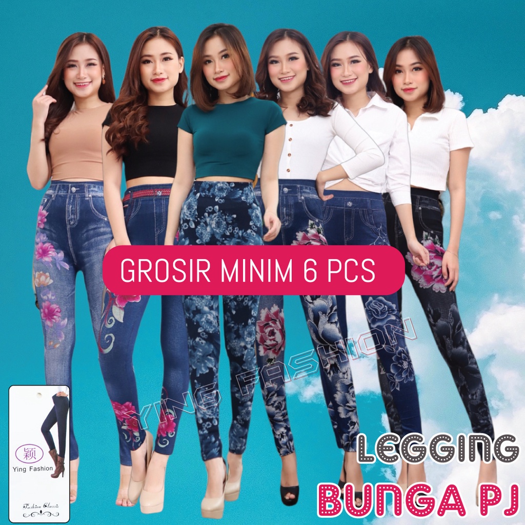 [Grosir Minim 6 pcs ] Legging Jeans BUNGA / legging jeans fashion / jeans denim panjang / jeans wanita / legging jeans import