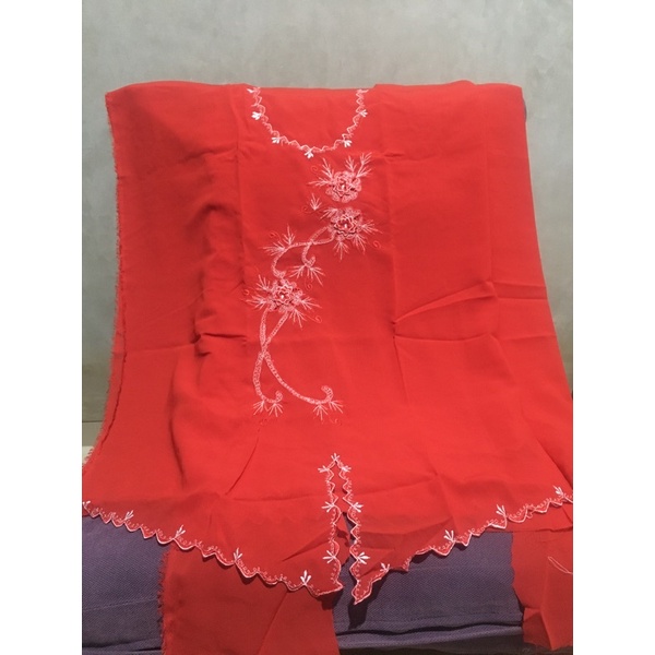 Kain Kebaya warna Merah bahan sifon motif bordir