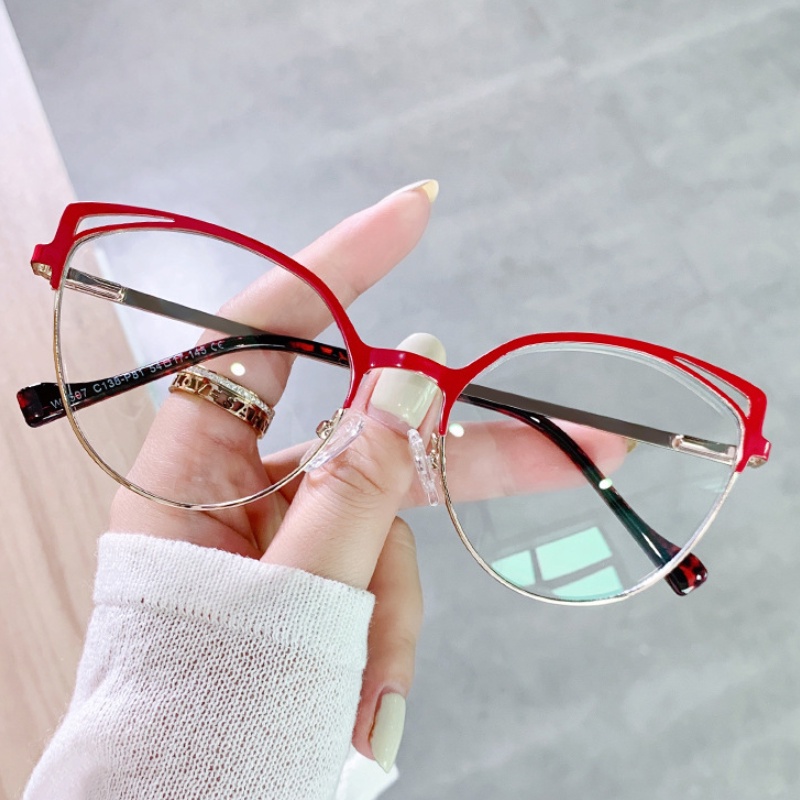 (YUZHU) COD Eropa dan Amerika Fashion Metal Spring Leg Cat Eye Glasses INS Fashion Anti Blue Light Kacamata untuk Wanita