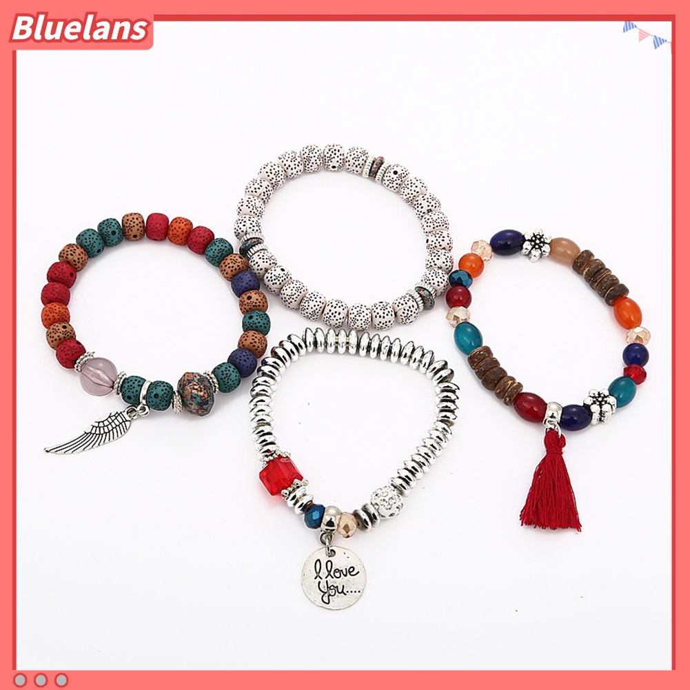 Gelang Manik-Manik Batu Alam Multilayer Aksen Rumbai Gaya Bohemian Untuk Wanita